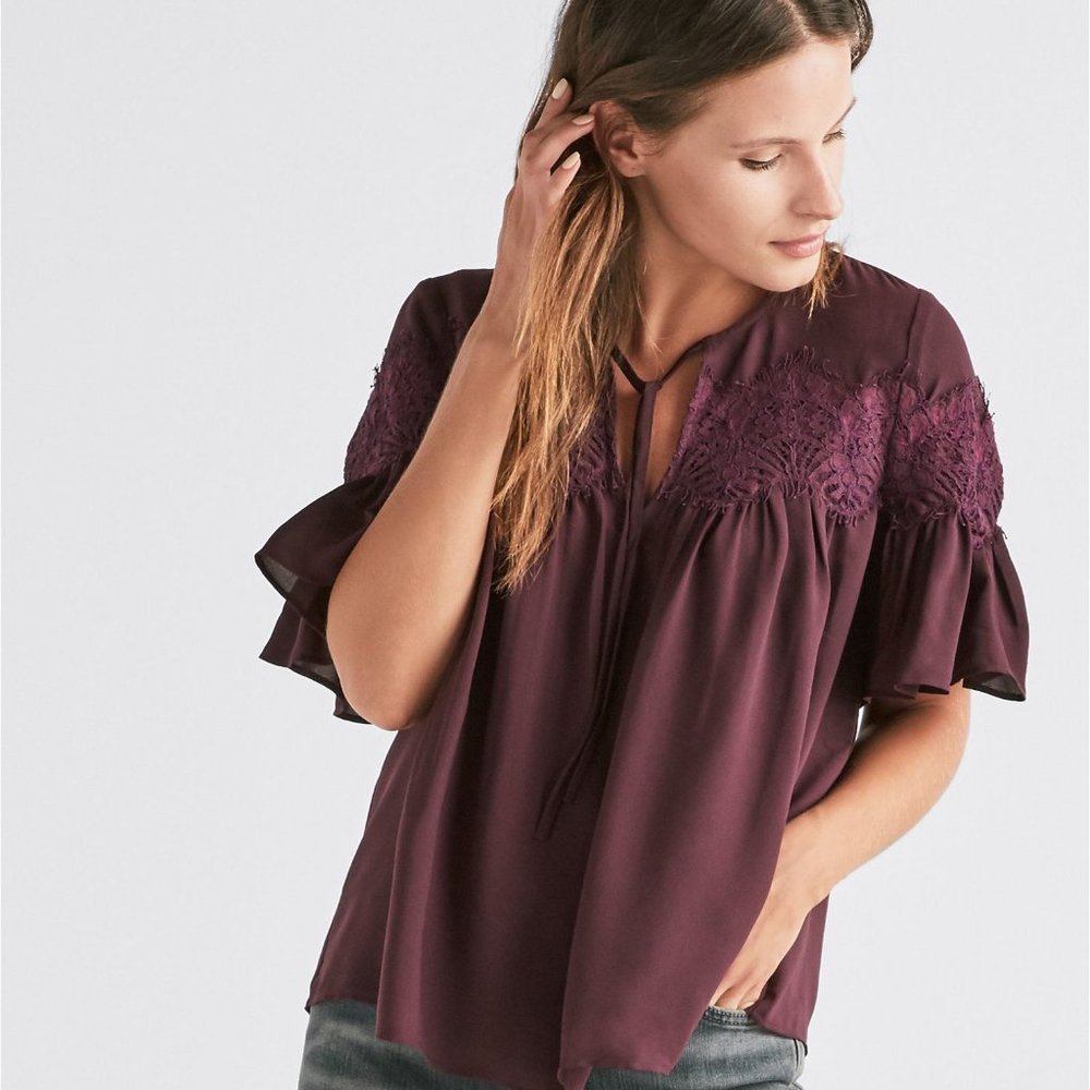 Lucky Brand Short Sleeve Lace Top - Plum